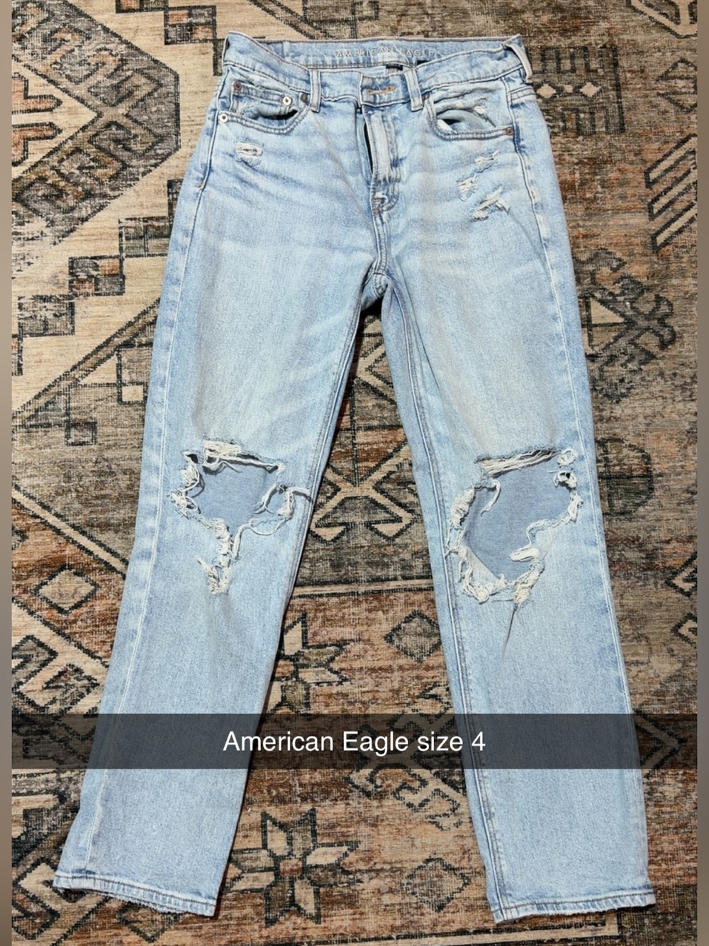 American Eagle Outfitters Light Wash Straight Leg Distressed Jeans
